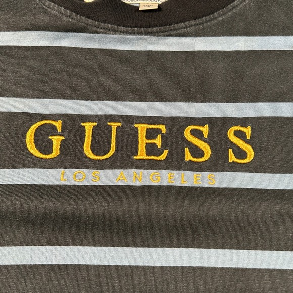 Guess Shirt Men Small Los Angeles Striped Black Blue ASAP Witherspoon Logo - Picture 4 of 7